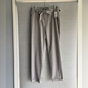 NWT Light Gray Plaid Paperbag Waist Trousers w/ Belt
